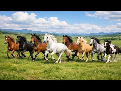 🌼🐎 Beautiful Horses Sprinting Across Colorful Meadows– Relaxing Horse Sounds – Peaceful Horse Sounds