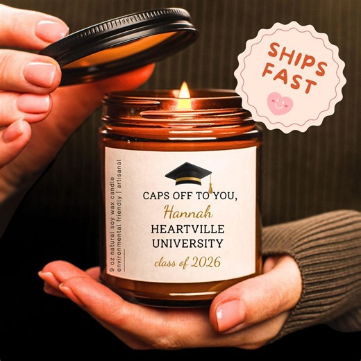 Personalized University Graduation Candle, Caps off to You Gift, Custom College Graduate Candle Amber Jar, Class of Candle Gift - Etsy