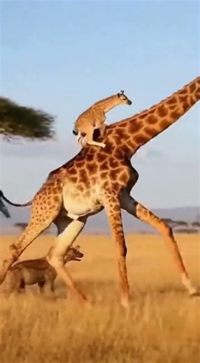 Incredible Rescue! Baby Giraffe Rides Mother's Back to Escape Hyenas🦒