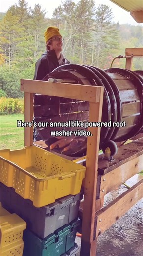 🥕🚲 GROWER SHARE: Footprint Farm 🚲🥕 “Always in my top three favorite farm tools. FAQ when I post this root washer: Why not put a motor on it, this is SO inefficient. Because better is good, and this is light-years better than washing by hand, it was free to us in our early farming years, and most importantly the novelty is just fun. And we like fun. (Also yes, this gets asked and I just feel like, come onnnnn.) Where did you get the plans We didn't build this originally. I think we're the thi