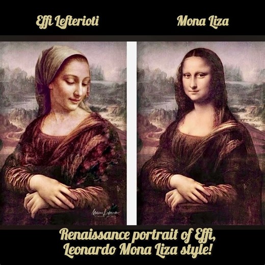Renaissance portrait of Effi, Leonardo Mona Liza style