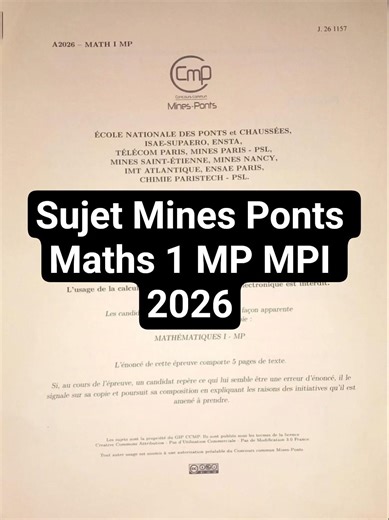 Sujet Mines Ponts Maths 1 MP MPI 2026