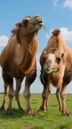 Cute Camels Eating Grass in Green Field 🐪 | Relaxing Animal Shorts