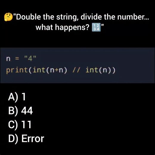 Daily python tips on Instagram: "Comment your answer 👉 ❤️Like 📌Save 🚀 Follow @pythoneducator ⏩Share it with your friends #python #pythondaily #pythonforbegginers #pythontips #instagrowth #pythoncode #pythonsnippet #viral #pythonprogramm #viralreels #instaalgorithum#explorepage#explorereel#explore"