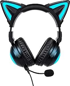 NEW MIKO-V Wireless Cat Ear Headphones (12 Color Changing) Seven Blink Mode, With Connectable Attachable HD Mic & Mic mute button,3.5mm Jack, Gaming for PS4, PS5, Xbox One, PC, Phone (Black)