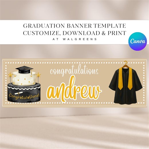 Customizable Graduation Banner Template, Grad Party Decor, Canva (digital Download) - Etsy