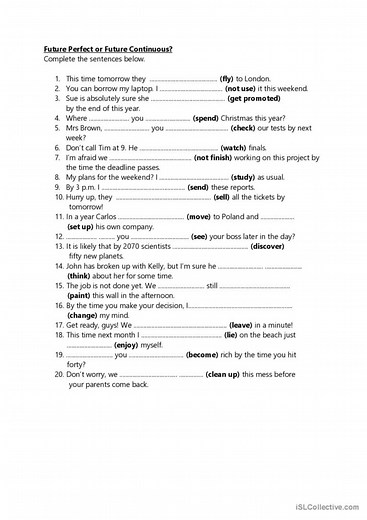 Future Perfect or Future Continuous? (with key)