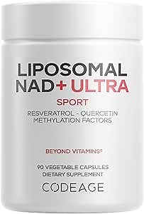 Codeage Liposomal NAD+ with Resveratrol & Vitamin B - NAD Plus Ultra for Energy & Healthy Aging Support - NAD Vitamin Supplement with Quercetin, Betaine, Riboflavin - Bioavailable - 90 Capsules