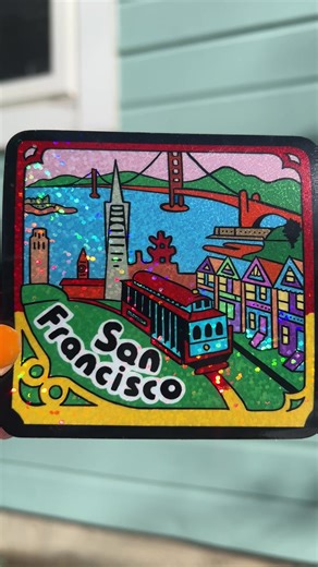 It took me a really long time to find a vintage souvenir of San Francisco that captured all the highlights in one image. This is from an old faded magnet from the early 80s, and hats off to the original artist, who got in every single landmark! I freshened it up and changed the colors and of course added some glitter thanks to @Sticker Ninja. I hope you like! 🌉