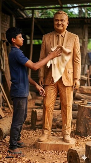 Neal Mohan Wooden Sculpture | Hand-Carved Wood Portrait of YouTube CEO.