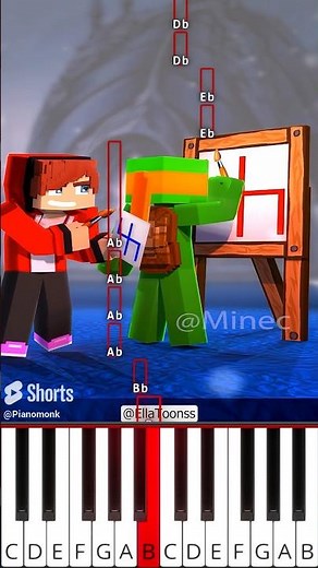 JJ and Mikey - Drawning Challenge | Minecraft Animation (@EllaToonss) - Octave Piano Tutorial