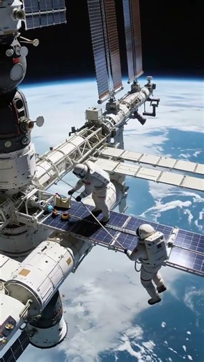 地球当背景板宇航员太空悬空修空间站这操作把科幻片秒成渣#中国航天 #太空探索 #宇航员日常 #航天科普