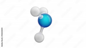 Ammonia. An animated 3d model of molecule. Molecular formula: NH3. Chemical model: Ball and Stick. Isolated. White background. 3D rendering. Seamless loop