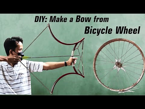 Bow made from bicycle wheel, arrow rest made from PVC pipe