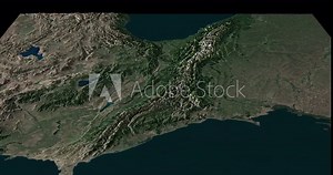 Caucasus east to west map with 3d relief 4K satellite ground height