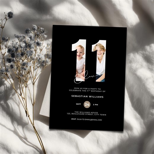 11th Birthday Invitation for Boys With Photo - Editable Black Tweens Invite (digital Download) - Etsy