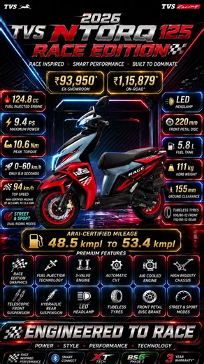 2026 TVS NTORQ 125 Lineup | Disc, Race Edition, Race XP & XT | Prices 💰, Mileage ⛽, Specs & Features