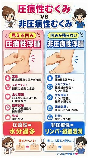 【【むくみの正体】押して凹む？凹まない？😱 「2つの浮腫」を見分ける重要サイン】