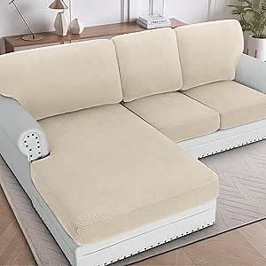 H.VERSAILTEX 2025 New Sectional Couch Covers 6 Pieces Stretch Sofa Covers for Sectional Sofa Set Separate L Shaped Couch Cover for Both Left/Right Couch (Seat and Back: 1 Chaise + 2 Sofa, Natural)