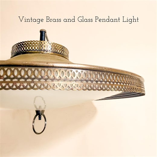 Vintage Brass & Glass Pendant Ceiling Light Fixture Mid‑century Flush Mount Lamp Retro Home Lighting Island Lighting Retail Shop Drop Light - Etsy