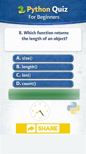 Python Quiz #8 - Which function returns the length of an object? #shorts #pythoninterviewquestions