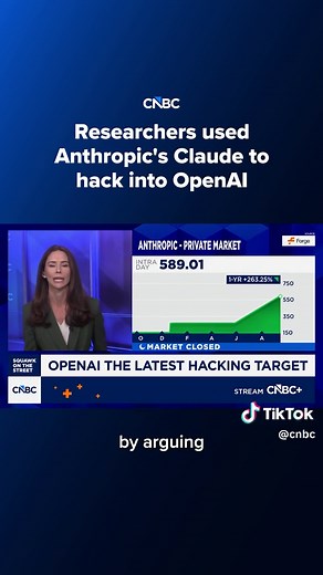 Cybersecurity researchers from startup Hacktron AI used Anthropic's #Claude to break into #OpenAI as part of a bug-bounty program. ⠀ CNBC's Kate Rooney has the latest. ⠀ Watch more at the #linkinbio or the link on screen. #CNBC