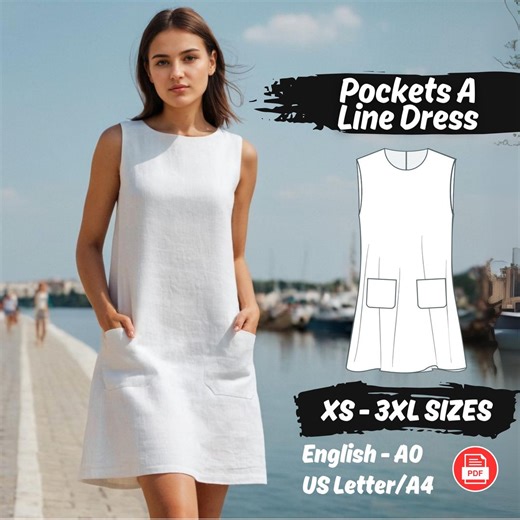 Shift Dress Sewing Pattern: A-line Mini Dress With Pockets (PDF Pattern) - Etsy