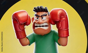 Animated Boxer with Red Gloves and Fierce Expression in 3D Art Style