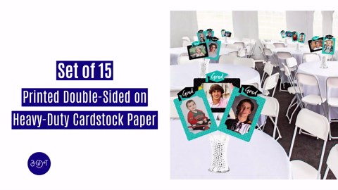 Graduation Photo Display Centerpiece Kit - 15 Double-Sided Photo Table Topper Sticks, Vertical and Horizontal 4x6 Picture Holders, DIY Party Decoration Set - Teal Grad
