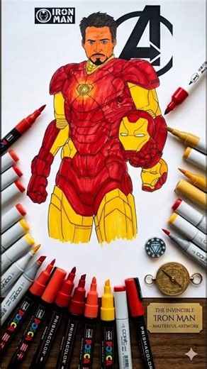 Drawing Iron Man with Magic Markers! ✍️✨ #coloring #ironman #cartoon #viral #marvel #labubu #edit