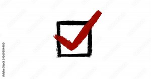 animation of a red check mark in an empty hand-drawn square cell. completed task symbol