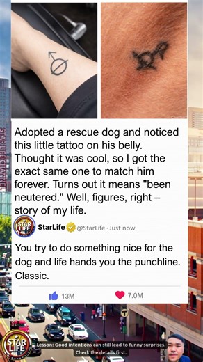 Guy gets matching tattoo with adopted dog – learns it means ""been neutered""