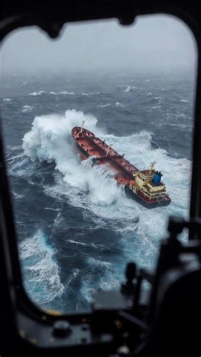 Big Ship vs Huge Waves | View from Helicopter #maritime #extreme #waves