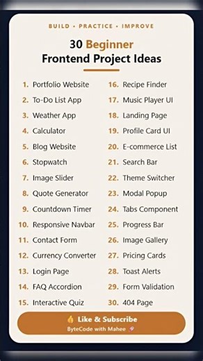 30 Beginner Frontend Project Ideas 🔥 | Build & Practice