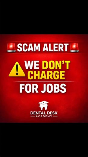 Dental Desk Academy on Instagram: "🚨 SCAM ALERT 🚨 We at Dental Desk Academy do NOT charge for Dental Job Alerts or Exam Updates. ✅ All genuine updates are shared FREE of cost on our official WhatsApp Channel (🔗 Link in Bio). ⚠️ We’ve received multiple complaints from students who were scammed on Telegram, paying ₹89 / ₹199 for fake dental job updates. ❌ Do NOT pay anyone for such information. ✅ Trust only our official platforms. 📢 Stay Alert. Stay Safe. #dentalexams #dentalstudent #dentaljob