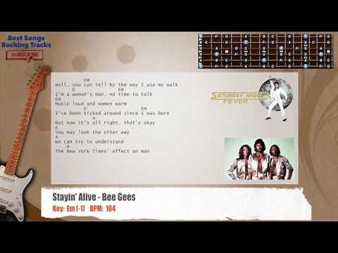 🎸 Stayin' Alive - Bee Gees Guitar Backing Track with chords and lyrics