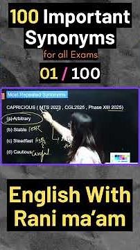 100 Important Synonyms for all exams | 1 / 100 | English With Rani ma'am