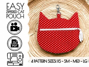 EASY Zipper Cat Pouch Sewing Pattern & Video Tutorial | Printable PDF | Easy DIY Gift to Sew | Coin Purse Key Fob Pencil Clutch | Beginners - Etsy