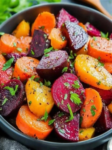 Roasted Beets and Carrots with Maple Vinaigrette Ingredients: 3 medium carrots, peeled and cut into sticks or rounds 2 medium beets, peeled and cut into wedges or cubes 2 tbsp olive oil 1/2 tsp salt | Mediterranean Diet & Recipes For Beginners
