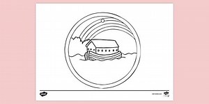 Noah's Ark Colouring Page with Rainbow