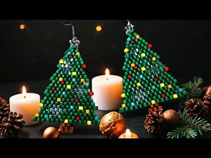 Beaded Christmas Earrings Tutorial | Brick Stitch Christmas Tree Earrings
