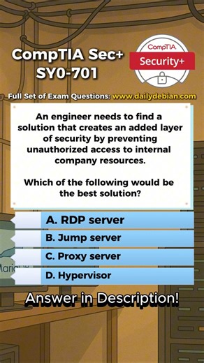 DailyDebian on Instagram: "B. Jump server. A jump server acts as a controlled intermediary that all administrative access must pass through before reaching internal systems. It adds an extra security layer by centralizing authentication, enforcing strict access controls, enabling logging and monitoring, and reducing the attack surface of internal resources. Why The Other Options Are Incorrect. A. RDP server is a remote access service, not a security control by itself. Exposing RDP directly can i
