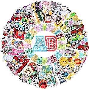 ZAIONE Embroidered Iron-on Patches for Clothes: 90Pcs Random Iron on Patches Bright Color Letter Patches Sew On/Iron On Patch Repair Applique for Clothing Backpacks DIY Accessories