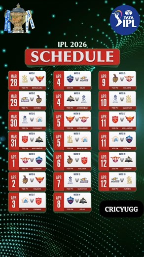 IPL 2026 Phase 1 Schedule Announced | All Teams Match Date & Time #shorts #ipl2026 #cricket