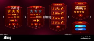 Game menu interface ui elements, settings and boards. You win and lose, best player, rate us frames. Gui user panel with buttons, red glowing design w Stock Vector Image & Art - Alamy