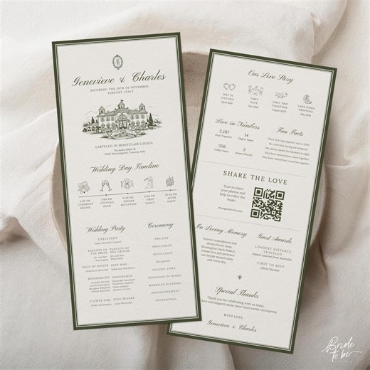 Old Money Inspired Olive Green Wedding Program Template, Editable Canva Timeline, 4x9 Printable Ceremony Program - Etsy