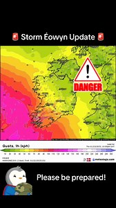 🚨 Storm Éowyn Update 🚨 🙏 Please Share! Good Evening everyone, We are expecting Storm Éowyn to bring very dangerous conditions with damaging gusts. Red Warnings for all of the Republic of Ireland by Met Eireann and Orange Warnings for Northern Ireland given by the Met Office, warnings can be seen at met.ie Timing: Winds will begin to increase rapidly in the early hours of Friday morning, with significant gusts starting around 2 AM. The winds will spread across the country by dawn. Wind Forecas