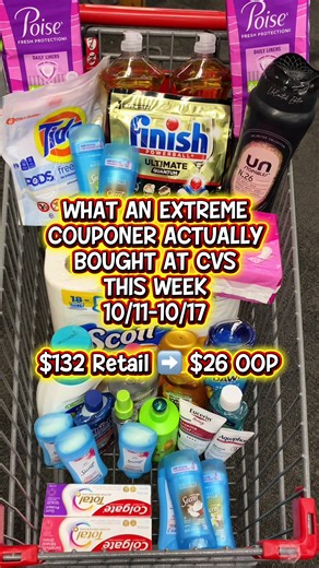 $132 WORTH OF PRODUCTS FOR JUST $26 OOP AT CVS THIS WEEK!!! 😱 SORRYYY FOR THE LATE VIDEO but trust me, this haul was WORTH THE WAIT!! 👏 THIS is what an extreme couponer ACTUALLY buys!! And YES, I started with a little over $8 in ExtraBucks and turned them into a whole LOT of savings!! We’re stocking up on household essentials, personal care & products we ACTUALLY USE… WITHOUT paying those ridiculous retail prices!! 😮‍💨 Let me know if your scoring this one!! 🫶 Deals valid 10/11-10/17!! #cvsd