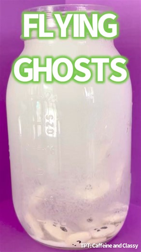 3.1K views · 8 comments | This FLYING GHOST science experiment is so much fun!  Comment SPOOKY for the recording sheets! Process: -Draw ghost faces on dried white beans. -Fill a glass or jar more than half full of water -Spoon baking soda into the glass -Drop the 'ghosts' in -Add enough vinegar to make the ghosts bubble up (but not bubble over) #science #scienceactivities #kindergarten #kindergartenteacher #firstgradeteacher #secondgradeclassroom | Caffeine and Classy | Facebook