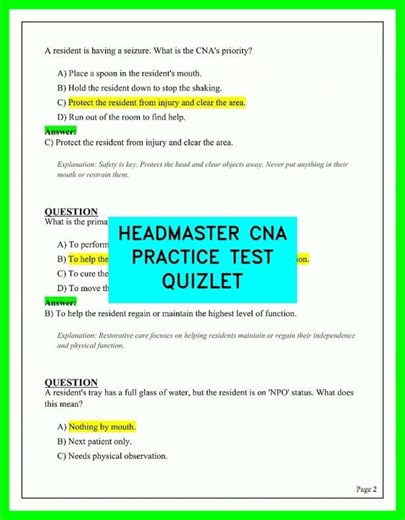 HEADMASTER CNA Practice Test Quizlet 2026 | Viral Real Exam Q&A UPDATED